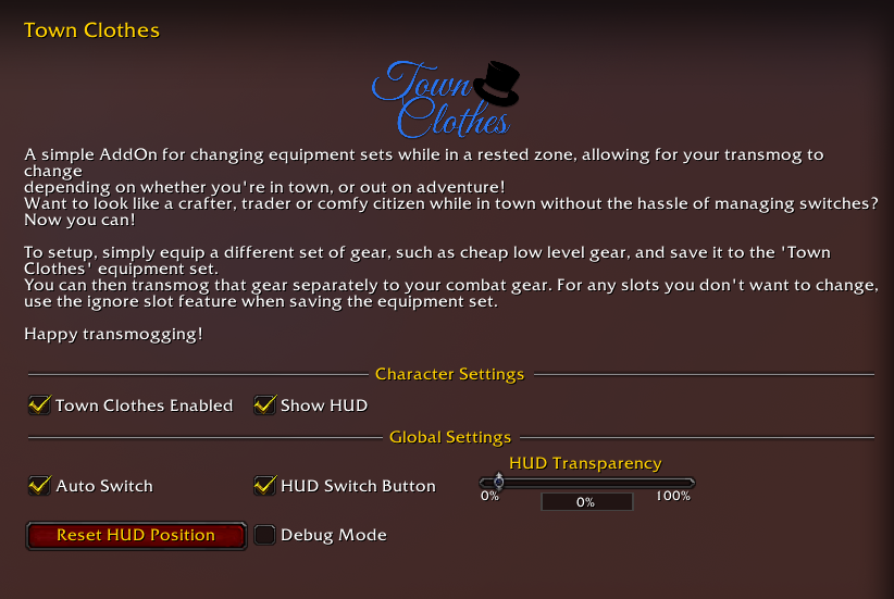 Screenshot of the settings panel